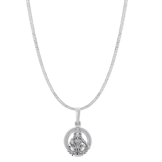 Akshat Sapphire Sterling Silver (92.5% purity) God Ayyappa Chain Pendant (Pendant with Curb Chain-22 inches) for Men & Women Pure Silver Lord Ayyappa Chain Locket