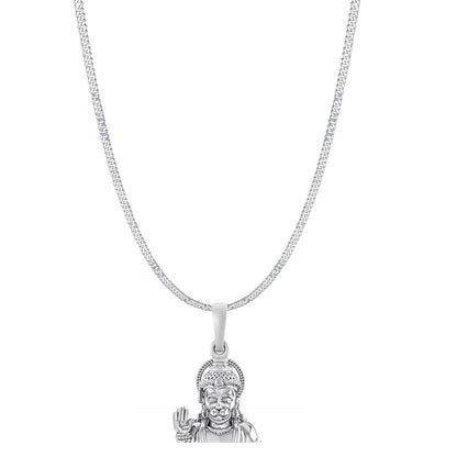 God Hanuman Chain Pendant (Pendant with Curb Chain- 22 inches) for Men & Women Pure Silver Lord bajrang bali Chain Locket for Good Health & Wealth