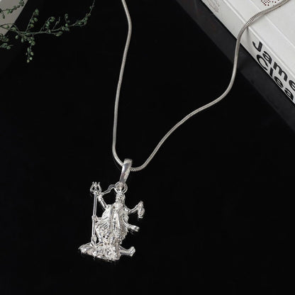 Sterling Silver (92.5% Purity) Pure Silver Goddees Kaali Maa Chain Pendant (Locket with Curb Chain-22 inches) for Men & Women