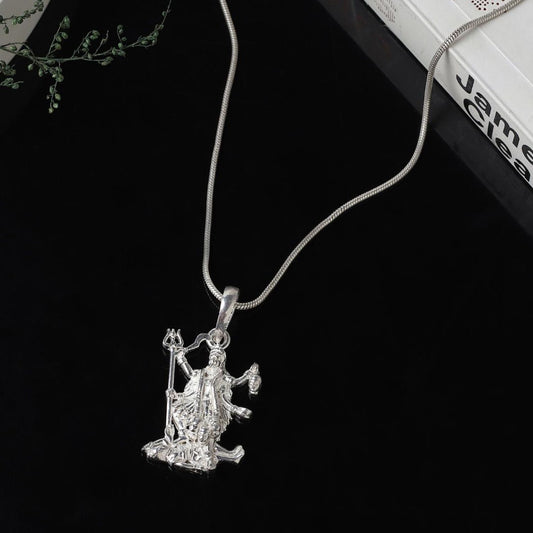 Akshat Sapphire Sterling Silver (92.5% purity) Goddees Kaali Maa Chain Pendant (Pendant with Curb Chain-22 inches) for Men & Women Pure Silver Kaali Maa Chain Locket for Good Health & Wealth
