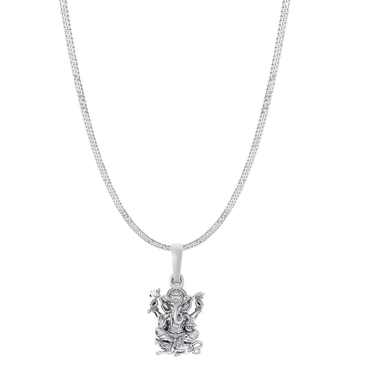 Akshat Sapphire Sterling Silver (92.5% purity) God Ganesha Chain Pendant (Pendant with Curb Chain-22 inches) for Men & Women Pure Silver Lord Ganapathy Chain Locket for Good Health & Wealth