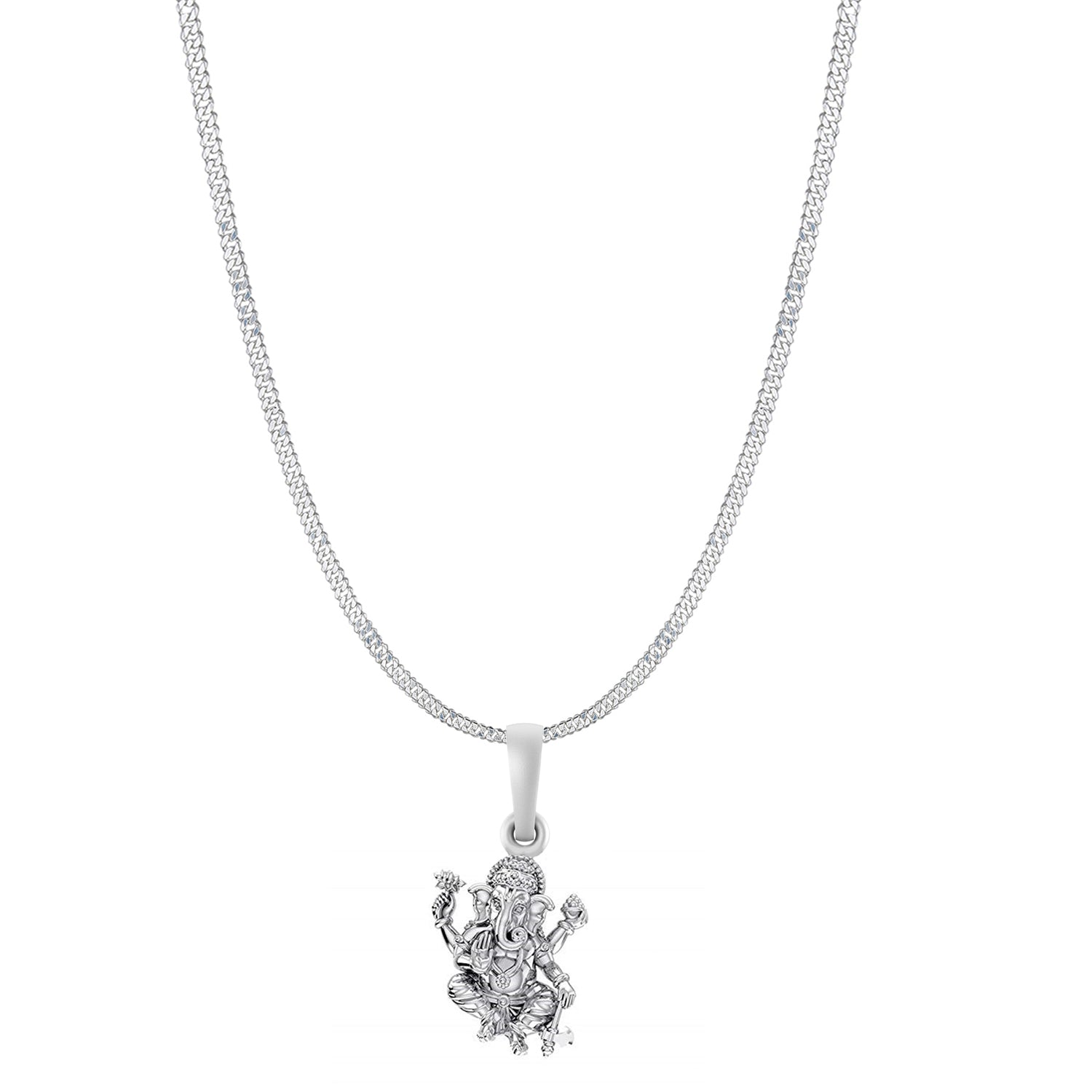 Akshat Sapphire Sterling Silver (92.5% purity) God Ganesha Chain Pendant (Pendant with Curb Chain-22 inches) for Men & Women Pure Silver Lord Ganapathy Chain Locket for Good Health & Wealth