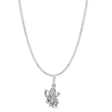 Akshat Sapphire Sterling Silver (92.5% purity) God Ganesha Chain Pendant (Pendant with Curb Chain-22 inches) for Men & Women Pure Silver Lord Ganapathy Chain Locket for Good Health & Wealth