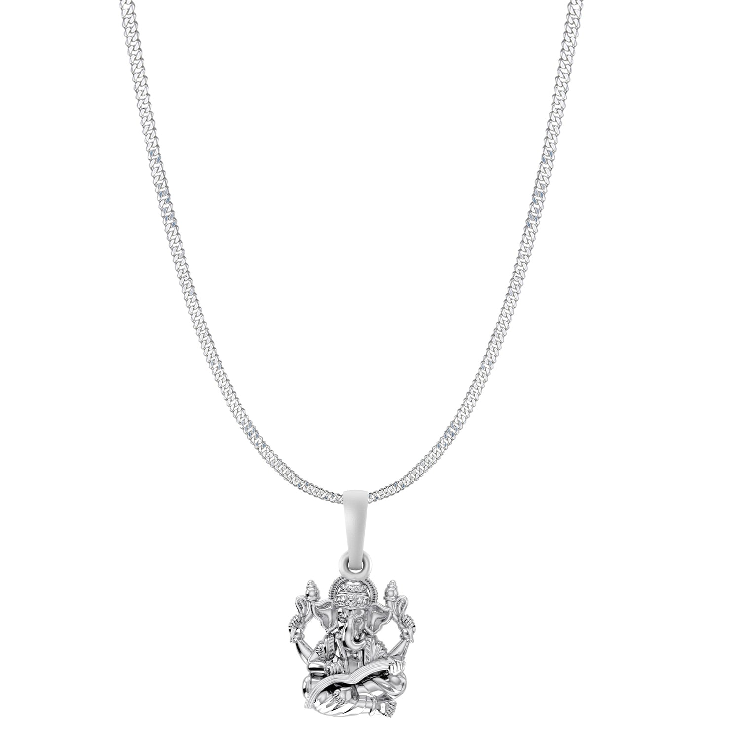 Akshat Sapphire Sterling Silver (92.5% purity) God Ganesha Chain Pendant (Pendant with Curb Chain-22 inches) for Men & Women Pure Silver Lord Ganapathy Chain Locket for Good Health & Wealth