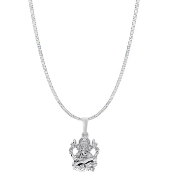 Akshat Sapphire Sterling Silver (92.5% purity) God Ganesha Chain Pendant (Pendant with Curb Chain-22 inches) for Men & Women Pure Silver Lord Ganapathy Chain Locket for Good Health & Wealth