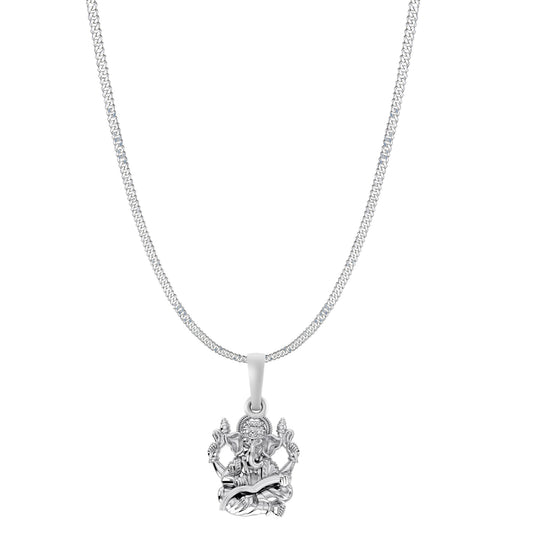 Akshat Sapphire Sterling Silver (92.5% purity) God Ganesha Chain Pendant (Pendant with Curb Chain-22 inches) for Men & Women Pure Silver Lord Ganapathy Chain Locket for Good Health & Wealth