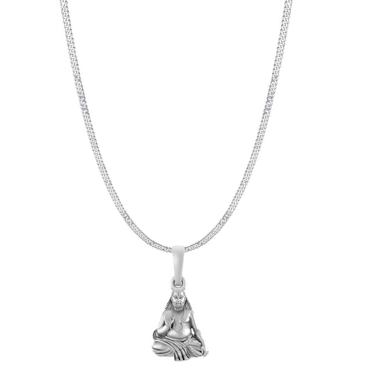 Akshat Sapphire Sterling Silver (92.5% purity) Spiritual Raghavendra Swamy (Pendant with Curb Chain-22 inches) for Men & Women Pure Silver religious Raghvendra Swami chain Locket for Good Health & Wealth
