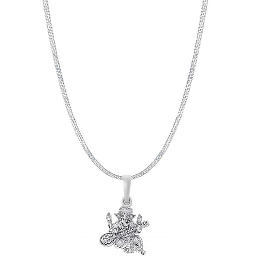 Akshat Sapphire Sterling Silver (92.5% purity) God Ganesha Chain Pendant (Pendant with Curb Chain-22 inches) for Men & Women Pure Silver Lord Ganapathy Chain Locket for Good Health & Wealth