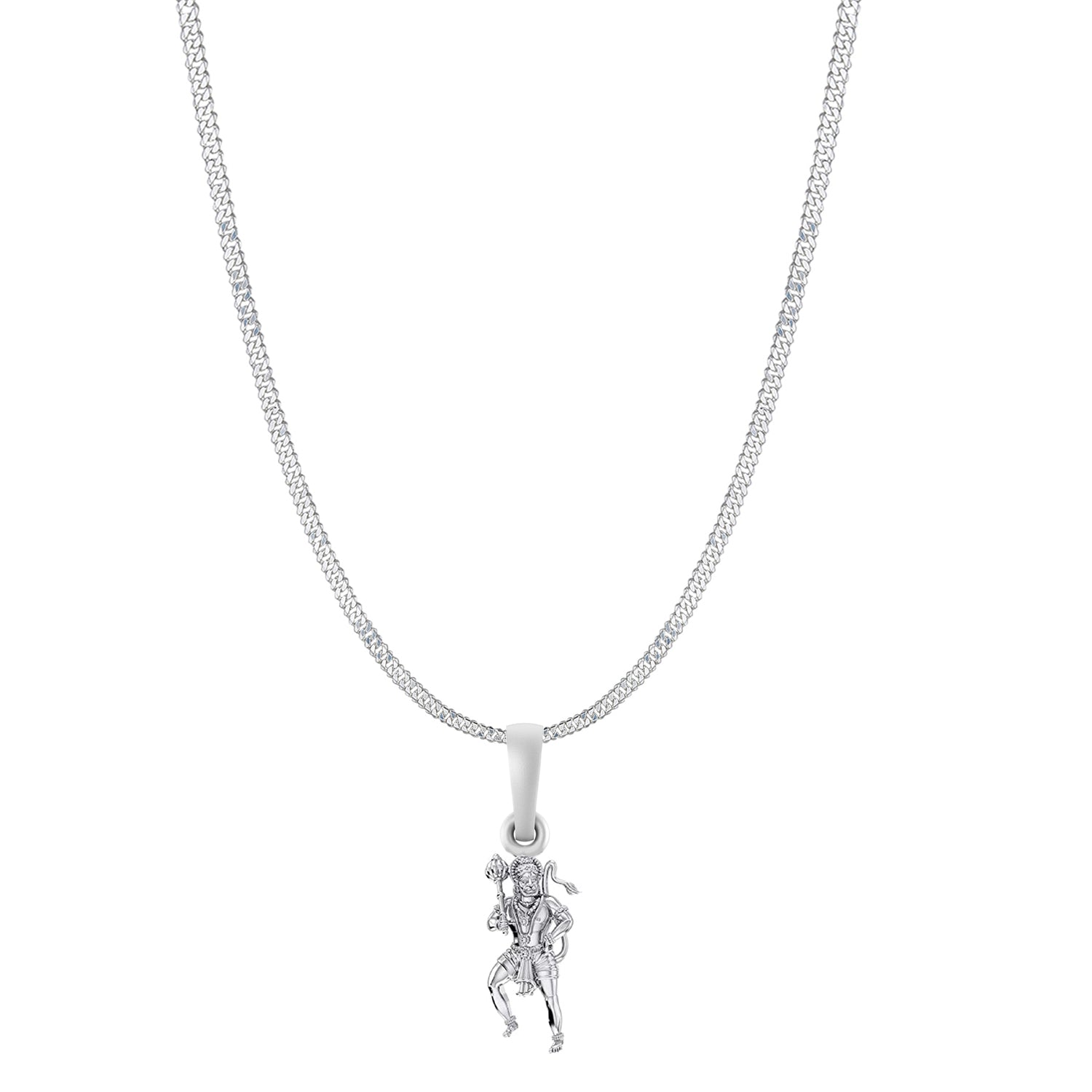 God Hanuman Chain Pendant (Pendant with Curb Chain- 22 inches) for Men & Women Pure Silver Lord bajrang bali Chain Locket for Good Health & Wealth