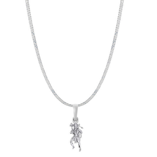 God Hanuman Chain Pendant (Pendant with Curb Chain- 22 inches) for Men & Women Pure Silver Lord bajrang bali Chain Locket for Good Health & Wealth