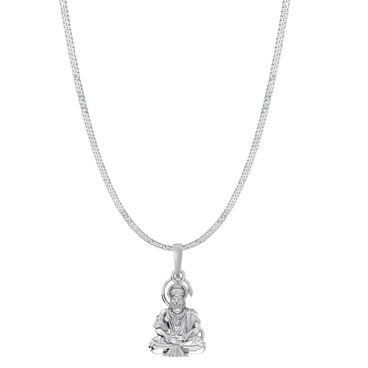 God Hanuman Chain Pendant (Pendant with Curb Chain- 22 inches) for Men & Women Pure Silver Lord bajrang bali Chain Locket for Good Health & Wealth