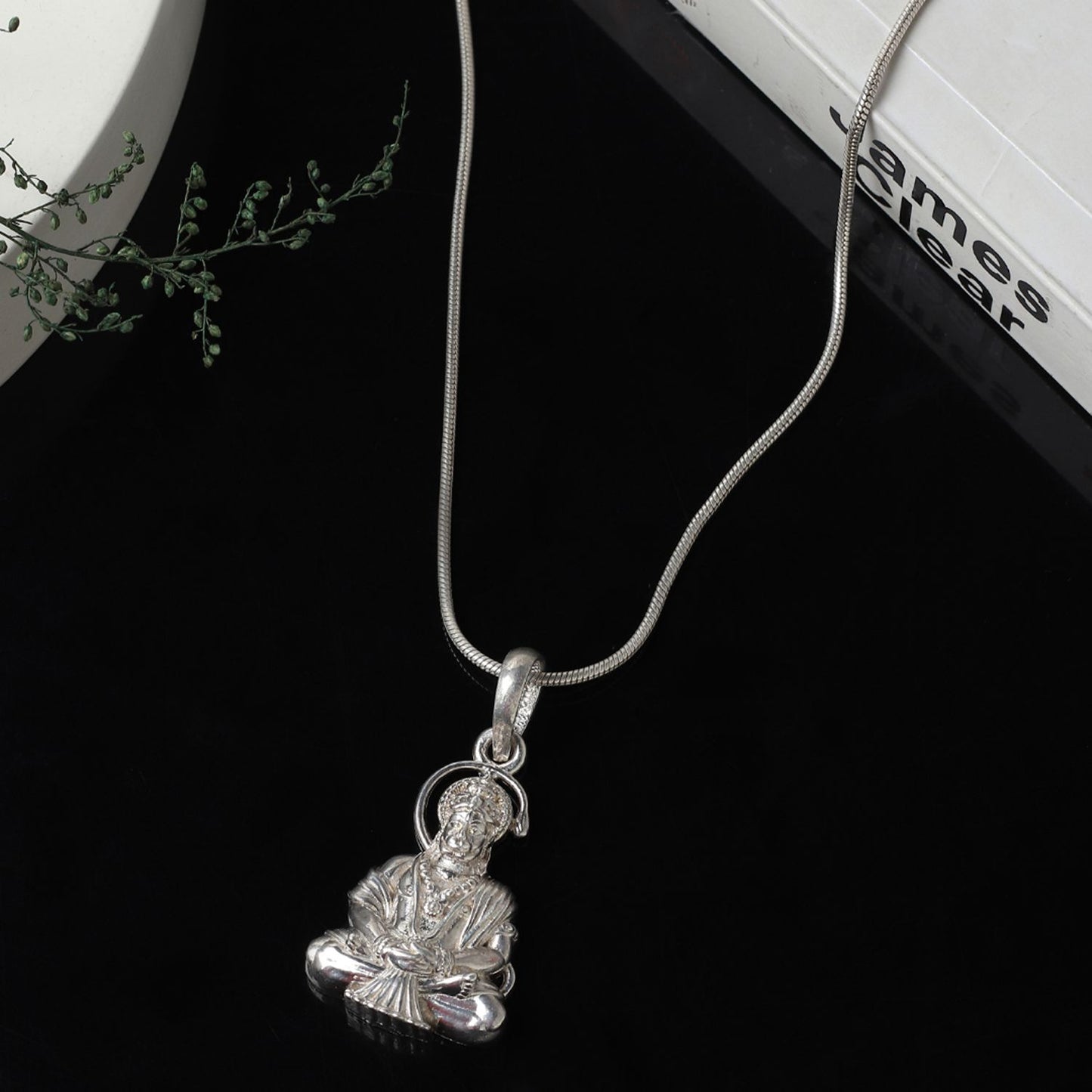 God Hanuman Chain Pendant (Pendant with Curb Chain- 22 inches) for Men & Women Pure Silver Lord bajrang bali Chain Locket for Good Health & Wealth