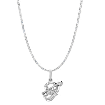 Akshat Sapphire Sterling Silver (92.5% purity) Spiritual OM Chain Pendant (Pendant with Curb Chain-22 inches) for Men & Women Pure Silver Divine OM Chain Locket for Health & Wealth