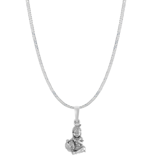 Akshat Sapphire Sterling Silver (92.5% purity) God Kanha Laddu Gopal Chain with Pendant  (Pendant with Curb Chain-22 inches) for Men & Women Bhagwan Thakur ji Bal Krihna Kanhaiya Chain Locket for Good Health & Wealth