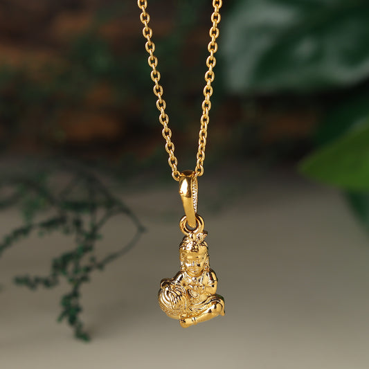 22KT Gold Plated Silver (92.5% Purity) Pure Silver God Kanha Laddu Gopal Chain with Pendant (Locket with Curb Chain-22 inches) for Men & Women
