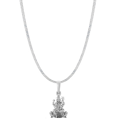 Goddess Maa Kamakshii Chain Pendant (Pendant with Curb Chain-22 inches) for Men & Women Pure Silver Lord Ma Kanchi Kamakshi Devi Chain Locket Kanchipuram for Good Health & Wealth