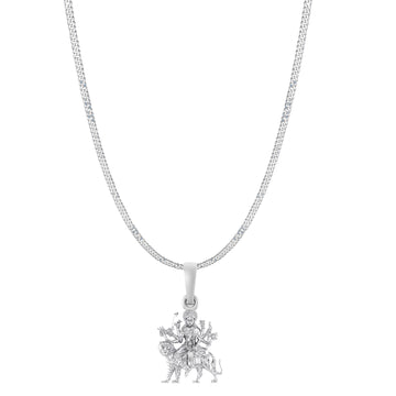 Akshat Sapphire Sterling Silver (92.5% purity) Goddess Durga Maa Chain Pendant (Pendant with Curb Chain-22 inches) for Men & Women Pure Silver Durga Maa chain Locket for Good Health & Wealth