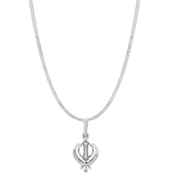Akshat Sapphire Sterling Silver (92.5% purity) Sikh Khanda Symbol chain Pendant (Pendant with Curb Chain-22 inches) for Men and Women Pure Silver spiritual Punjabi Sikh Sardar khanda symbol chain Locket for Good Luck, Health & Wealth
