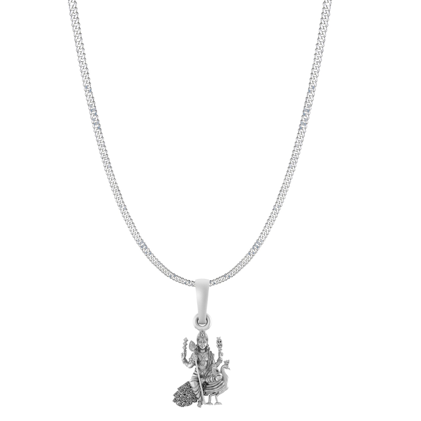 Akshat Sapphire Sterling Silver (92.5% purity) God Kartikeya Chain Pendant (Pendant with Curb Chain-22 inches) for Men & Women Pure Silver Lord Kartikeya Chain Locket for Good Health & Wealth