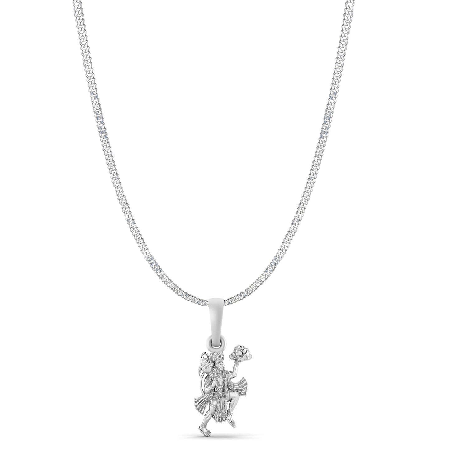 God Hanuman Chain Pendant (Pendant with Curb Chain- 22 inches) for Men & Women Pure Silver Lord bajrang bali Chain Locket for Good Health & Wealth