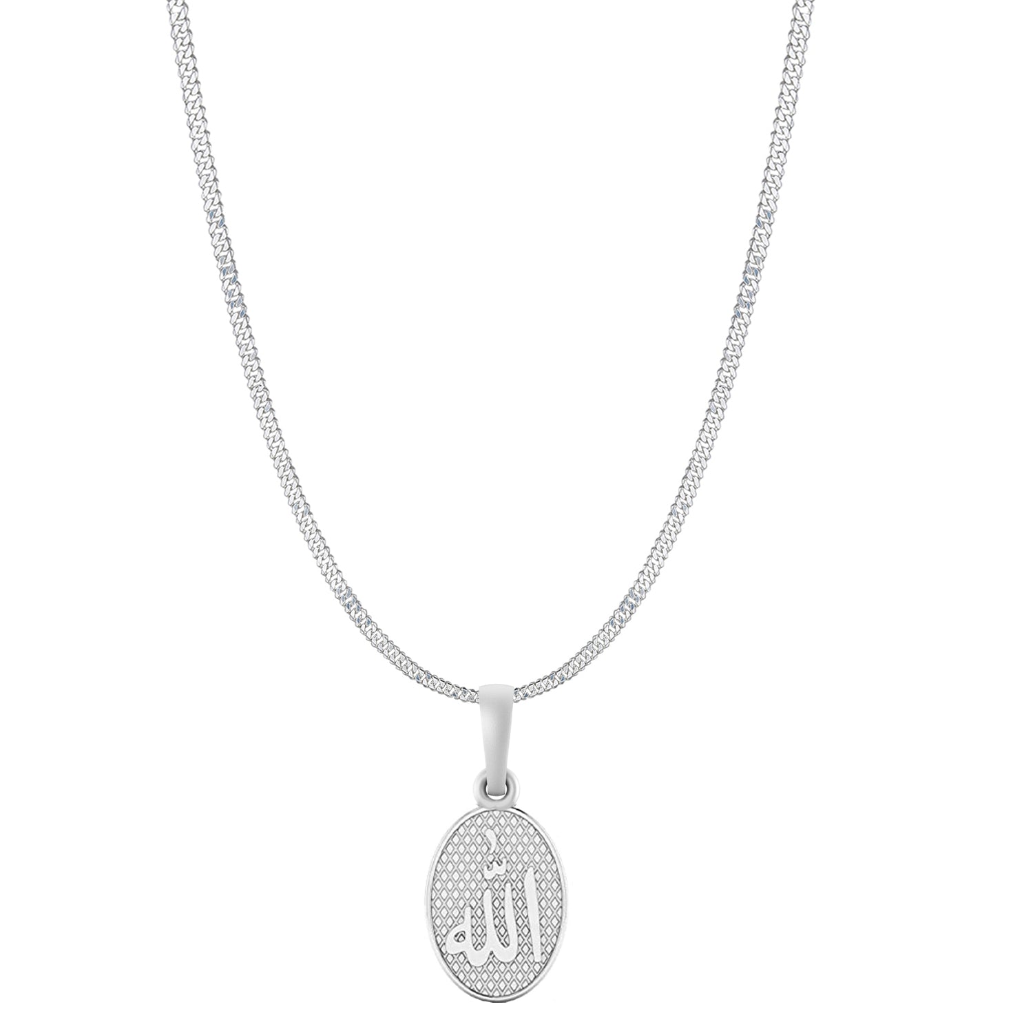 Religious God Allah Barkat Chain Pendant (Pendant with Curb Chain-22 inches) for Men and women Pure Silver spiritual Islamic Muslim Allah Barkat Kareem symbol Chain Locket for Good Luck, Health & Wealth