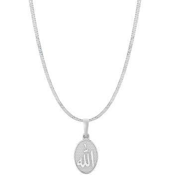 Religious God Allah Barkat Chain Pendant (Pendant with Curb Chain-22 inches) for Men and women Pure Silver spiritual Islamic Muslim Allah Barkat Kareem symbol Chain Locket for Good Luck, Health & Wealth