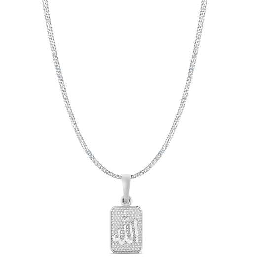 Religious God Allah Barkat Chain Pendant (Pendant with Curb Chain-22 inches) for Men and women Pure Silver spiritual Islamic Muslim Allah Barkat Kareem symbol Chain Locket for Good Luck, Health & Wealth