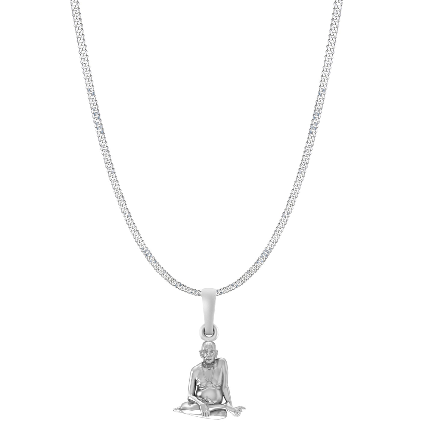 Akshat Sapphire Sterling Silver (92.5% purity) Spiritual Swami Samarth Chain Pendant (Pendant with Curb Chain-22 inches) for Men and women Pure Silver religious Swami of Akkalkot Swami Smarth Chain Locket for Good Luck, Health & Wealth