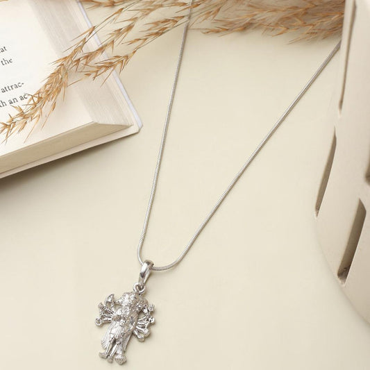 Akshat Sapphire Sterling Silver (92.5% purity) God Panchmukhi Hanuman Chain Pendant (Pendant with Curb Chain- 22 inches) for Men & Women Pure Silver Lord Panchmukhi Hanuman Chain Locket for Good Health & Wealth