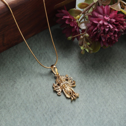 22KT Gold Plated Sterling Silver (92.5% Purity) Pure Silver God Panchmukhi Hanuman Chain Pendant (Locket with Curb Chain- 22 inches) for Men & Women