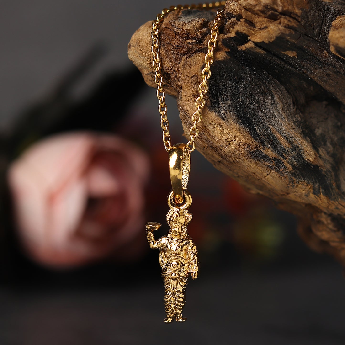 22KT Gold Plated Sterling Silver (92.5% Purity) Pure Silver God Krishna Chain Pendant (Locket with Curb Chain-22 inches) for Men & Women