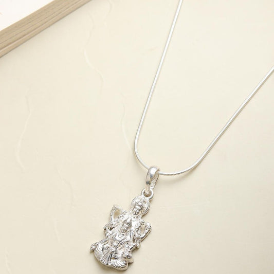 Akshat Sapphire Sterling Silver (92.5% purity) God Vishnu Laxmi Chain Pendant (Pendant with Curb Chain-22 inches) for Men & Women Pure Silver Lord Vishnu Lakshmi Chain Locket for Good Health & Wealth