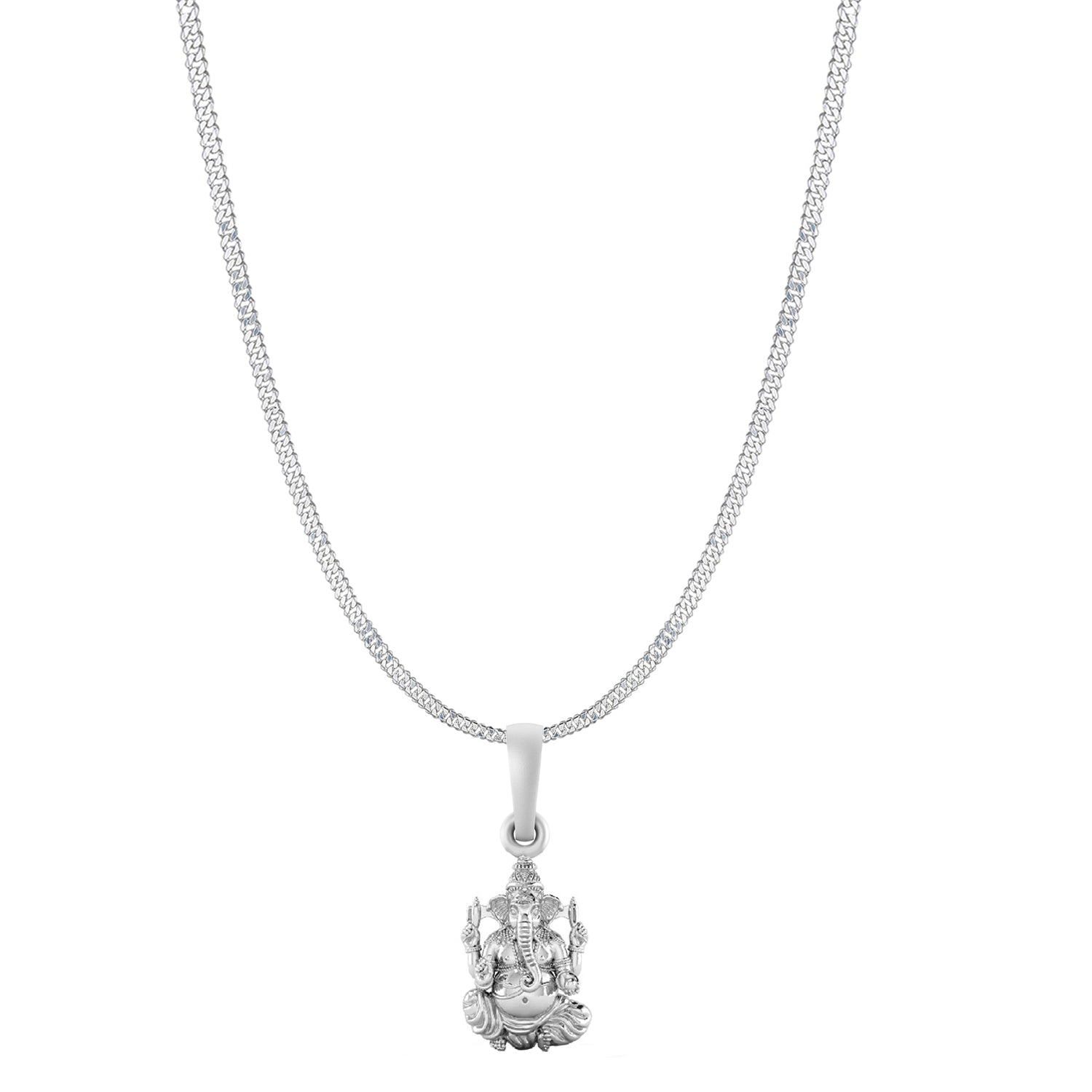 Akshat Sapphire Sterling Silver (92.5% purity) God Ganesha Chain Pendant (Pendant with Curb Chain-22 inches) for Men & Women Pure Silver Lord Ganapathy Chain Locket for Good Health & Wealth