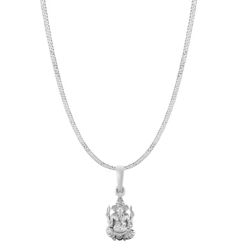 Akshat Sapphire Sterling Silver (92.5% purity) God Ganesha Chain Pendant (Pendant with Curb Chain-22 inches) for Men & Women Pure Silver Lord Ganapathy Chain Locket for Good Health & Wealth