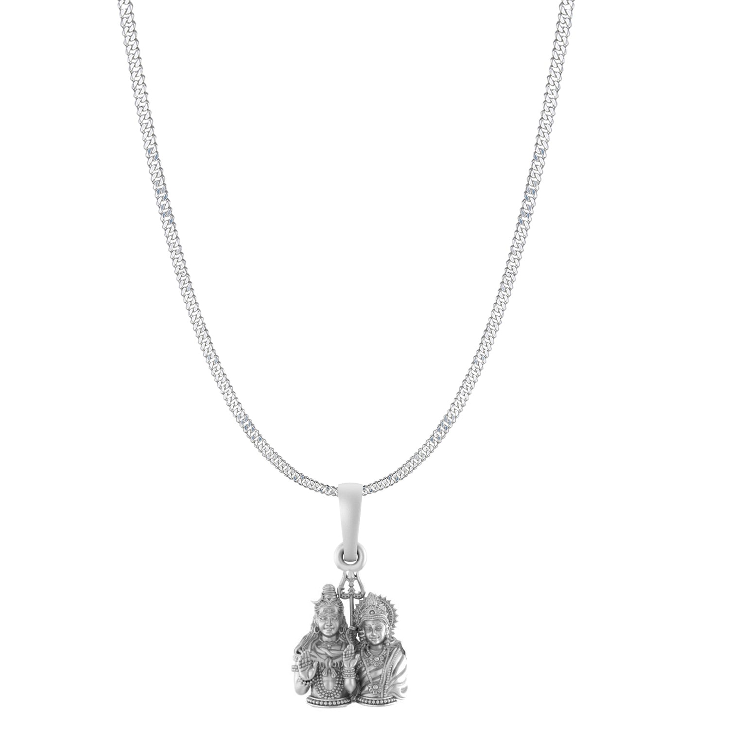 Akshat Sapphire Sterling Silver (92.5% purity) God Shiv Parvati chain pendant (Pendant with Curb Chain-22 inches) for Men & Women Pure Silver Bhagwan Shiv Parvati Ji chain Locket for Good Health & Wealth