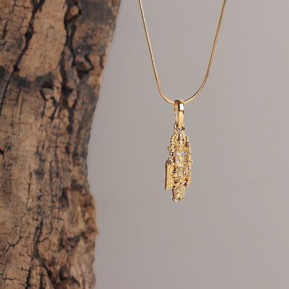 22KT Gold Plated Sterling Silver (92.5% Purity) Pure Silver God Ram Ji chain Pendant (Locket with Curb Chain-22 inches) for Men & Women