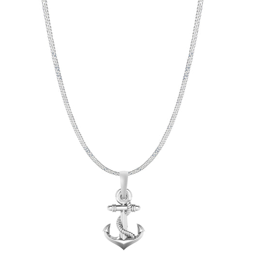 Akshat Sapphire Sterling Silver (92.5% purity) Ship Anchor Chain Pendant (Pendant with Curb Chain-22 inches) for Men & Women Pure Silver Stylish and fashionable ship anchor chain Locket for Good Health & Wealth