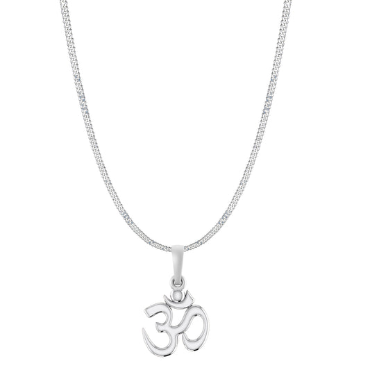 Akshat Sapphire Sterling Silver (92.5% purity) Spiritual OM Chain Pendant (Pendant with Curb Chain-22 inches) for Men & Women Pure Silver Divine OM Chain Locket for Health & Wealth