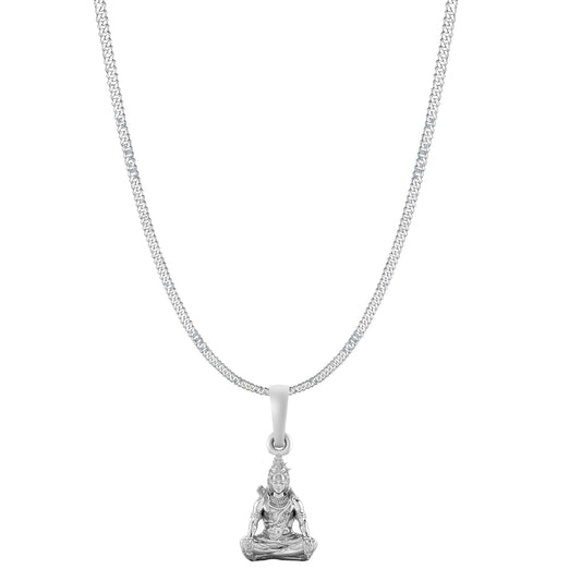 Akshat Sapphire Sterling Silver (92.5% purity) God Shiva Chain Pendant (Pendant with Curb Chain-22 inches) for Men & Women Pure Silver Lord Shiv Chain Locket for Good Health & Wealth
