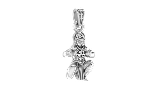 God Hanuman Chain Pendant (Pendant with Curb Chain- 22 inches) for Men & Women Pure Silver Lord bajrang bali Chain Locket for Good Health & Wealth