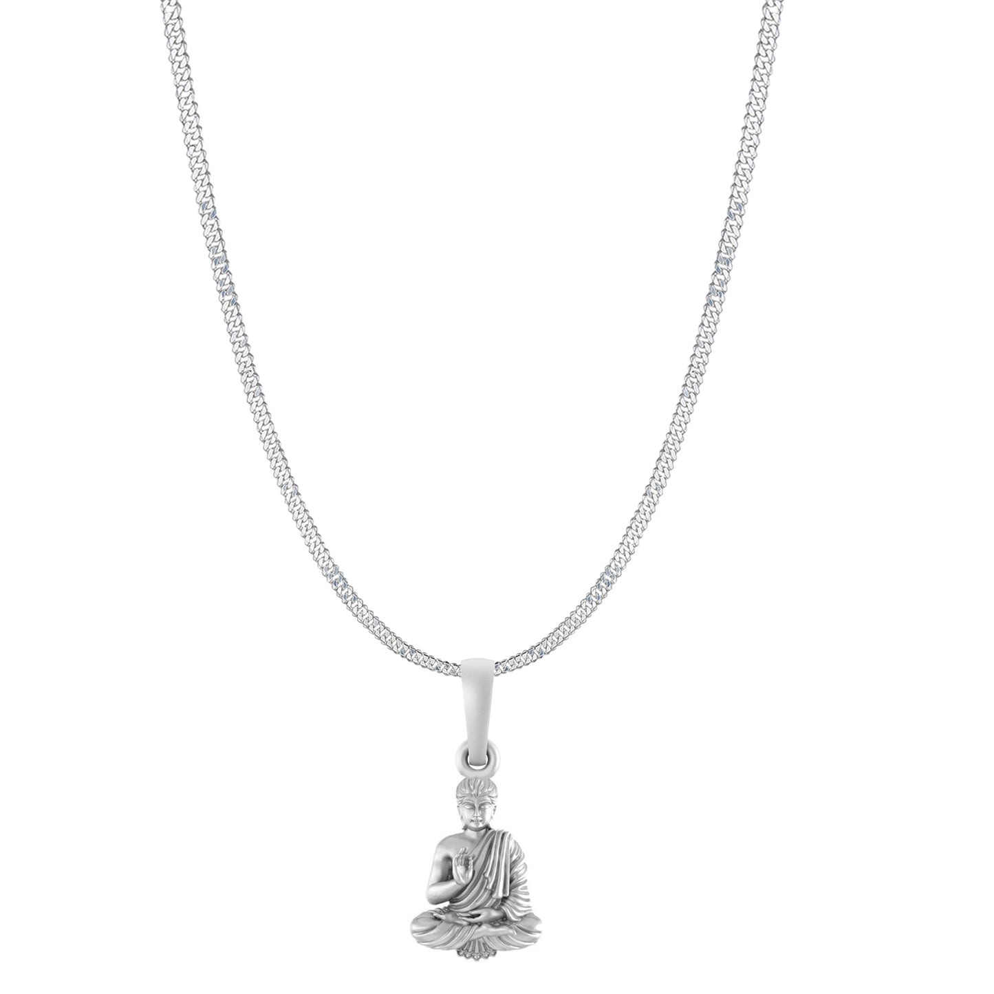 Akshat Sapphire Sterling Silver (92.5% purity) Spiritual God Gautam Buddha Chain Pendant (Pendant with Curb Chain-22 inches) for Men & Women Pure Silver religious Gautam buddh Chain Locket for Good Health & Wealth