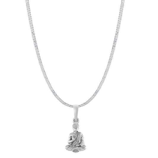 Akshat Sapphire Sterling Silver (92.5% purity) Spiritual God Gautam Buddha Chain Pendant (Pendant with Curb Chain-22 inches) for Men & Women Pure Silver religious Gautam buddh Chain Locket for Good Health & Wealth