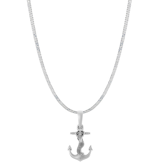 Akshat Sapphire Sterling Silver (92.5% purity) Ship Anchor Chain Pendant (Pendant with Curb Chain-22 inches) for Men & Women Pure Silver Stylish and fashionable ship anchor chain Locket for Good Health & Wealth