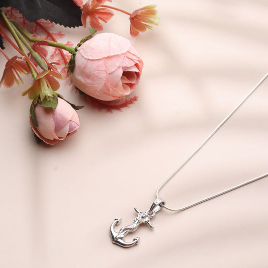 Akshat Sapphire Sterling Silver (92.5% purity) Ship Anchor Chain Pendant (Pendant with Curb Chain-22 inches) for Men & Women Pure Silver Stylish and fashionable ship anchor chain Locket for Good Health & Wealth