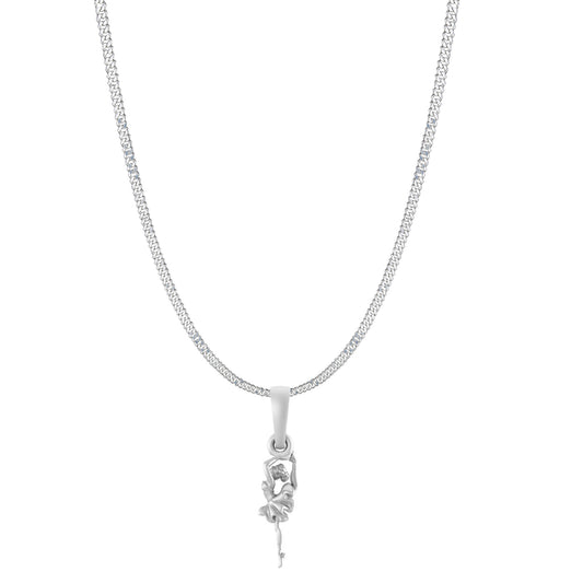 Akshat Sapphire Sterling Silver (92.5% purity) Stylish and Fashionable Happy Dancing girl Chain Pendant (Pendant with Curb Chain-22 inches) for Men & Women Pure Silver gorgeous dancing girl Chain Locket for Happiness and joy