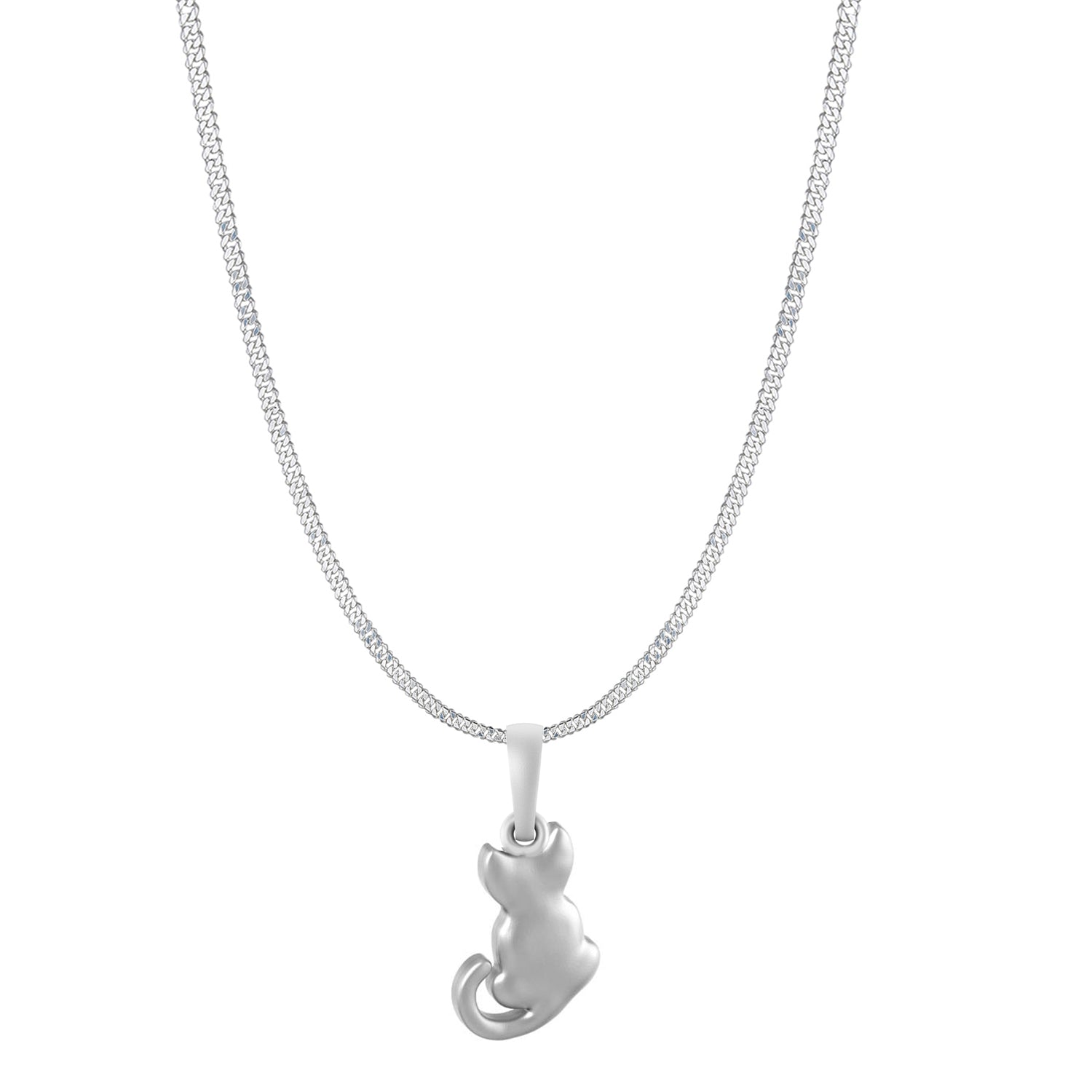 Akshat Sapphire Sterling Silver (92.5% purity) Stylish and Fashionable Cute Cat Chain Pendant (Pendant with Curb Chain-22 inches) for Men & Women Pure Silver Cat Chain Locket for Happiness and joy