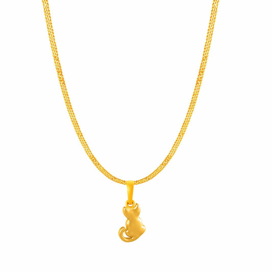 22KT Gold Plated Silver (92.5% Purity) Pure Silver Stylish and Fashionable Cute Cat Chain Pendant (Locket with Curb Chain-22 inches) for Men & Women