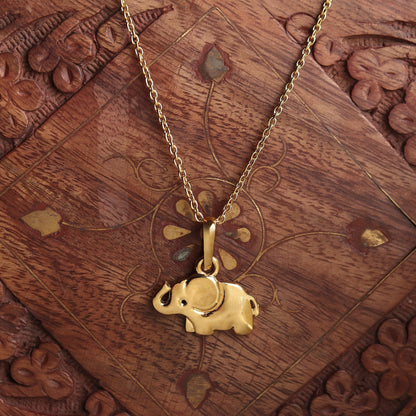 22KT Gold Plated Silver (92.5% Purity) Pure Silver Strength Symbolic Elephant Chain Pendant (Locket with Curb Chain-22 inches) for Men & Women