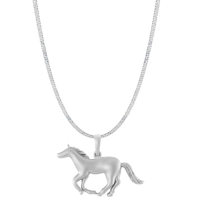 Akshat Sapphire Sterling Silver (92.5% purity) Strength Symbolic Horse Chain Pendant (Pendant with Curb Chain-22 inches) for Men & Women Pure Silver Horse Chain Locket to represent strength and power