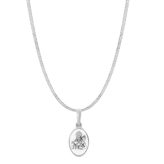 God Hanuman Chain Pendant (Pendant with Curb Chain- 22 inches) for Men & Women Pure Silver Lord bajrang bali Chain Locket for Good Health & Wealth